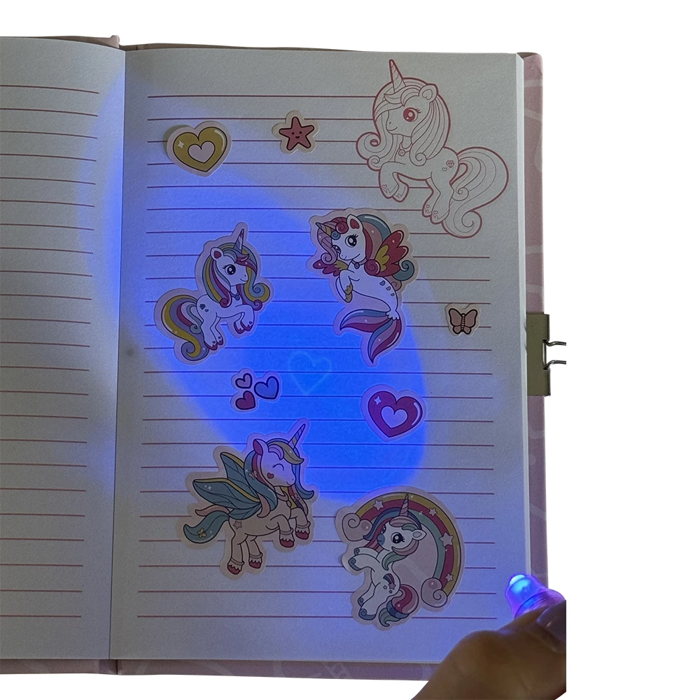 Dagboksset enh�rning med l�s - penna och klisterm�rken