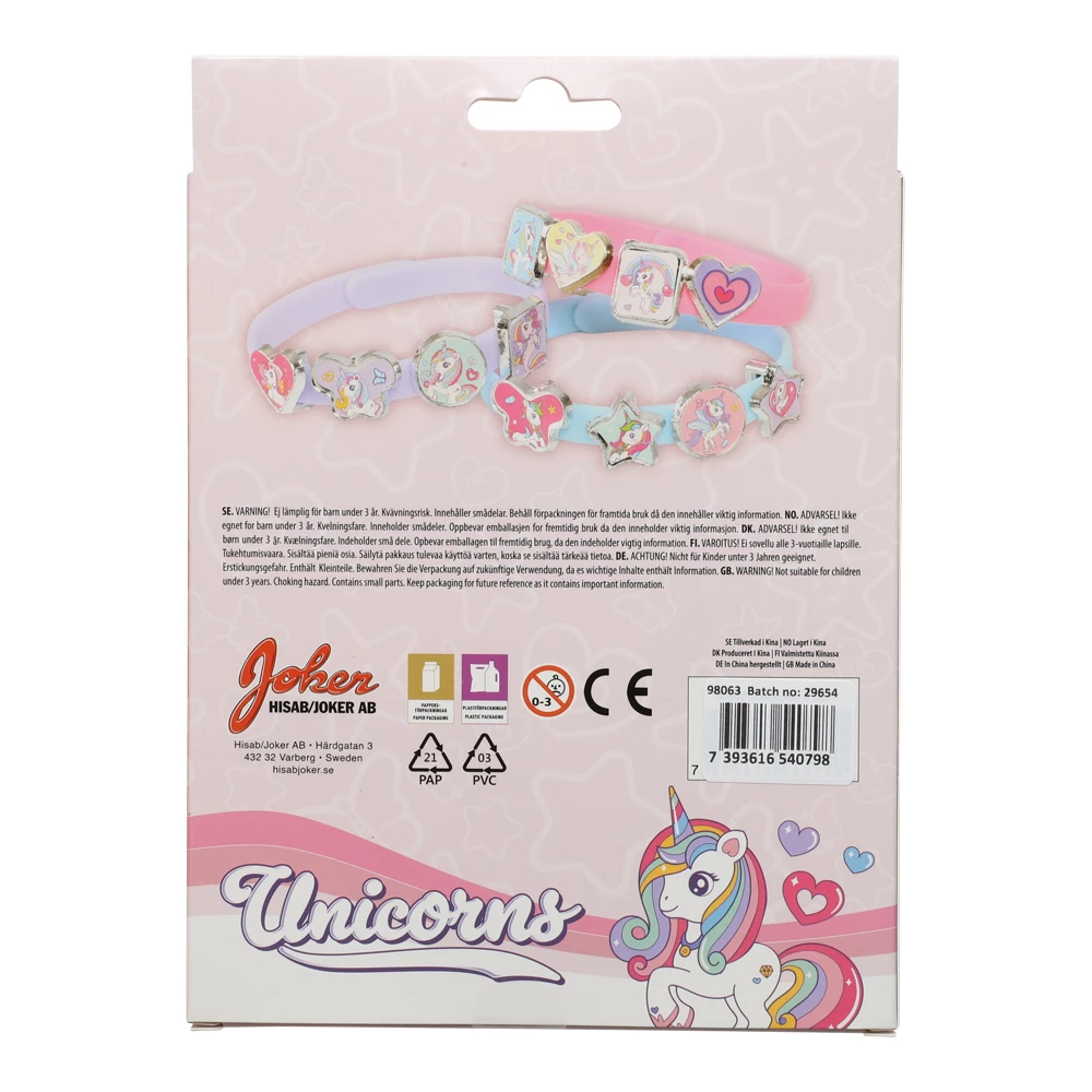 Armbandset enh�rning - 3 armband med 18 berlocker