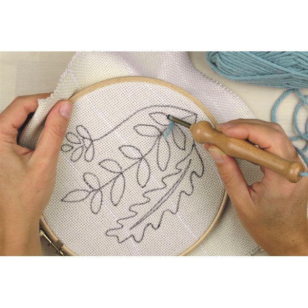 Punch needle-kit med v�xtmotiv, 20 cm