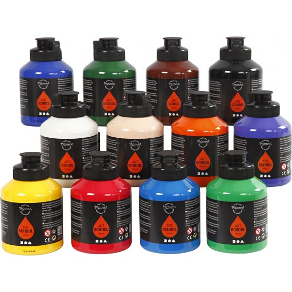 Pigment Art School - standardfärger - halvblank - 12 x 500 ml Pigment Art School - standardfärger - halvblank - 12 x 500 ml
