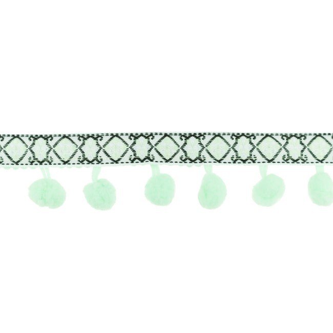 Dekorbånd - Pom Pom, Jacquard - Lys Mint - Kuglefrynse, Snor, Tekstilbånd & snor