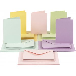 Kort og konvolutter - pastelfarver 11,5 x 16,5 cm - 50 st