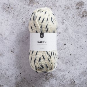 Raggi garn 100 g Natur med sorte streger