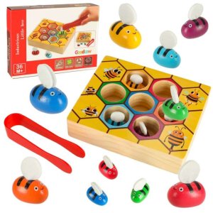 Montessori spel Bikupa med bin i tr� 16,5 x 13,5 cm - Inkl. pincett