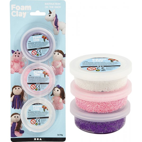 Foam Clay® - rosa - lila - vit - glitter,metallic - 3 x 14 g Foam Clay® - rosa - lila - vit - glitter,metallic - 3 x 14 g