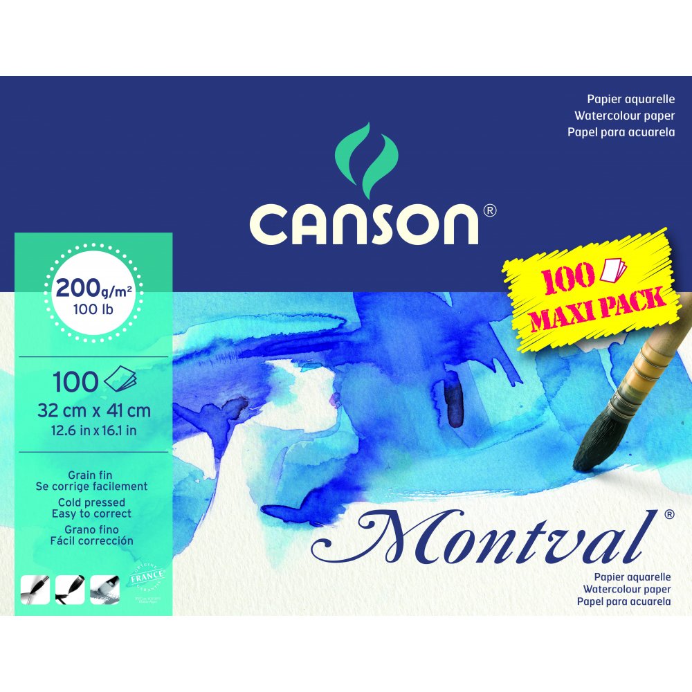Canson Montval 200 g Fin - 32x41 cm (Økonomipakke) - Akvarelpapir, Blok
