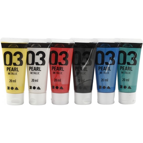 Skolfärg Akryl - Metallic - standardfärger - metallic - 6 x 20 ml Skolfärg Akryl - Metallic - standardfärger - metallic - 6 x 20 ml