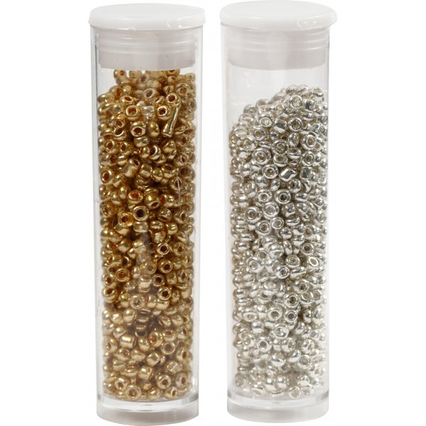 Rocaillepärlor - guld - silver - 2 x 7 g Rocaillepärlor - guld - silver - 2 x 7 g