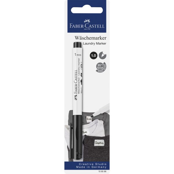 Tekstil markeringspen - Faber-Castell - Vaskesort - Rund spids Tekstil markeringspen - Faber-Castell - Vaskesort - Rund spids