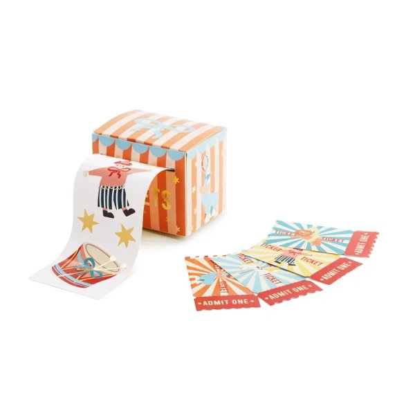 Cirkusstickers med entrébiljetter mix - 20 stickers och 16 biljetter Cirkusstickers med entrébiljetter mix - 20 stickers och 16 biljetter