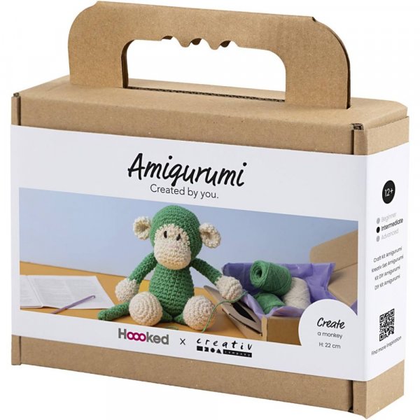 DIY-s�t amigurumi abe gr�n og off-white - 1 pakke.