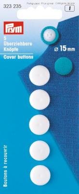 Plastknapper, der kan betrækkes - 15 mm - 5-pak - Beklædte knapper, Knapper, Dekorationmateriale, Hobbymateriale, Håndværk