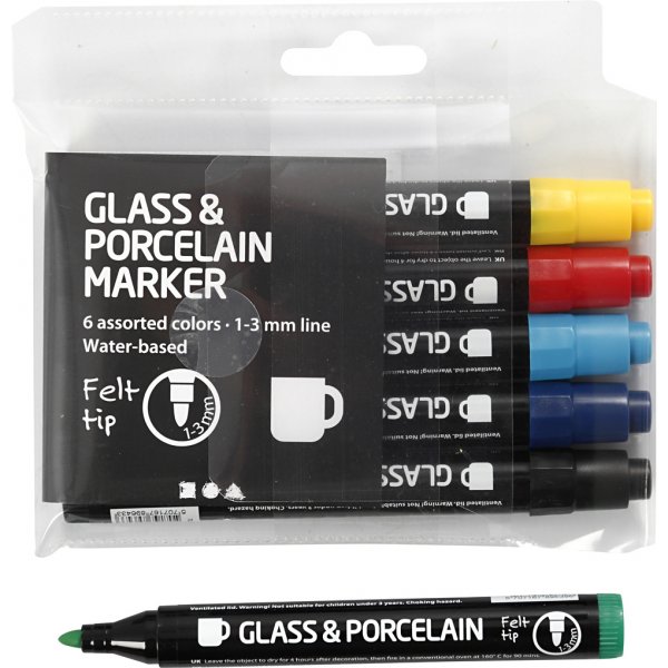 Tuschpennor för Glas och Porslin - semi opaque - 6 st Tuschpennor för Glas och Porslin - semi opaque - 6 st