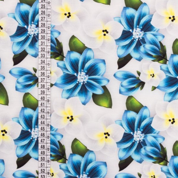 Mönstrad Trikå 160 cm - Plumeria Aqua Mönstrad Trikå 160 cm - Plumeria Aqua