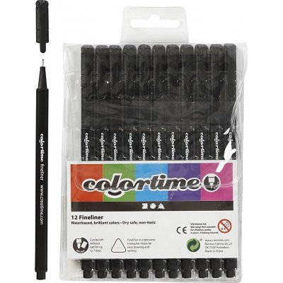 Colortime Fineliner Tusch - svart - 12 st