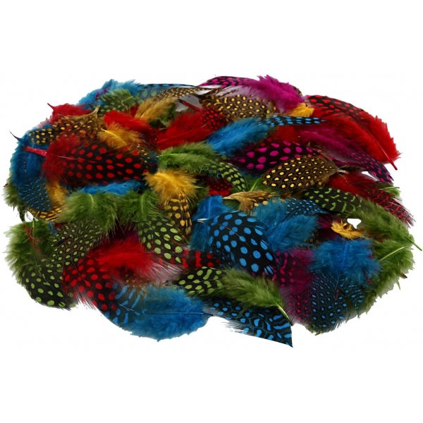 Pärlhönsfjädrar - mixade färger - 50 g Pärlhönsfjädrar - mixade färger - 50 g
