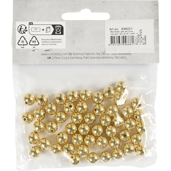 Vaxpärlor 8 mm Guld 50 st Vaxpärlor 8 mm Guld 50 st