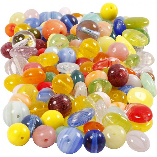 Glaspärlor - mixade färger - oval - rund/platt - 350 g Glaspärlor - mixade färger - oval - rund/platt - 350 g