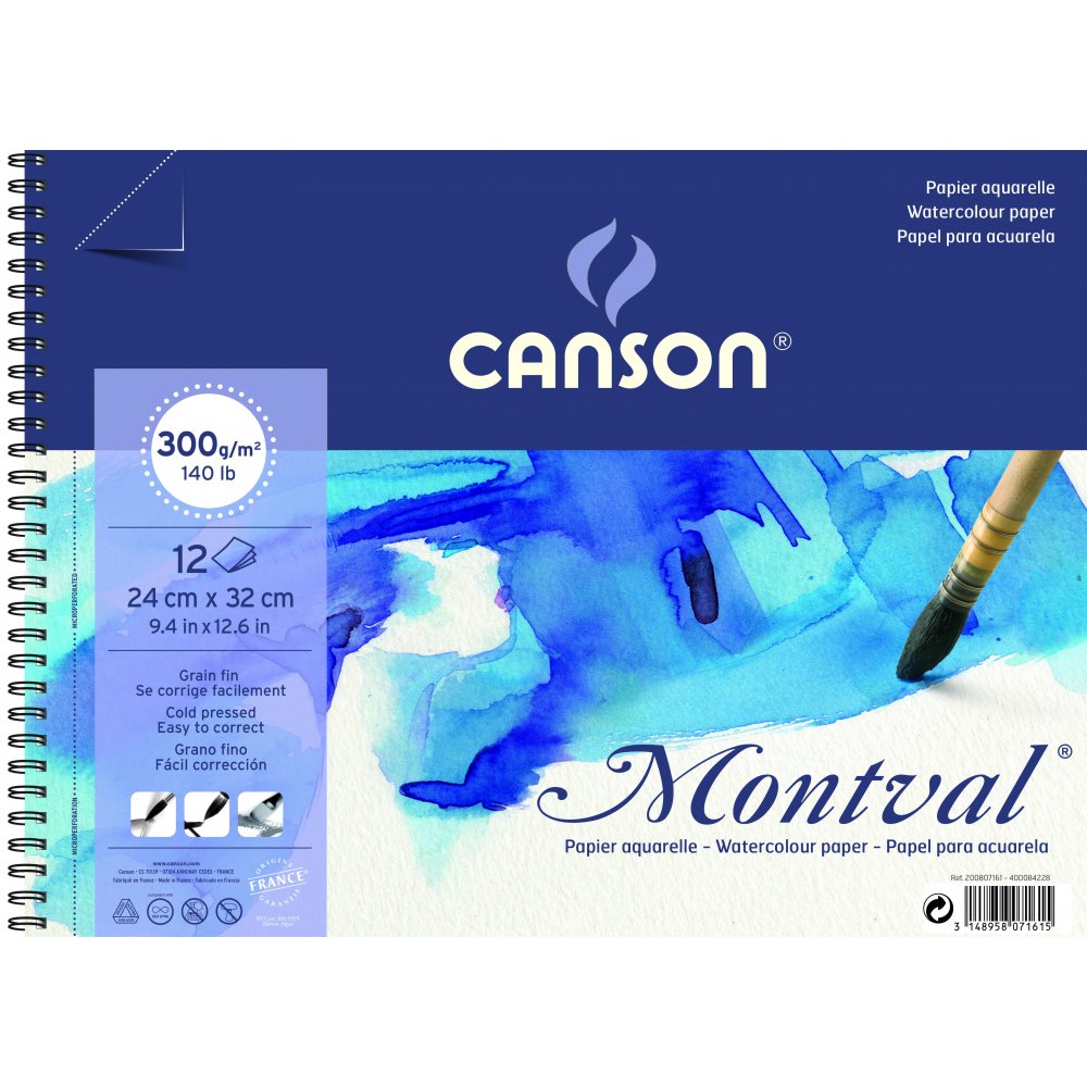 Canson Montval 300 g Fin - 24x32 cm (Perforeret) - Akvarelpapir, Blok