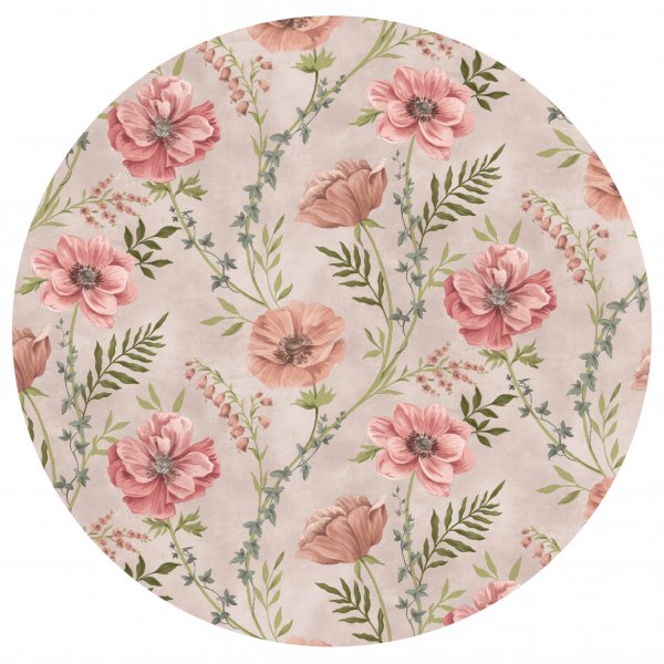 Vaxduk PVC Rund Blommor - Beige/Rosa