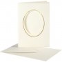 Passepartout-kort med konvolutt - off-white - oval med gullkant - 10 sett