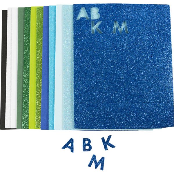 Dekorgummi Soft Foam Ark 14x25 cm 2 mm Bl�/Gr�n Harmoni 12 st