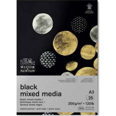 Tegneblok Winsor & Newton Black Pad Mixed Media 200g A3 25 ark