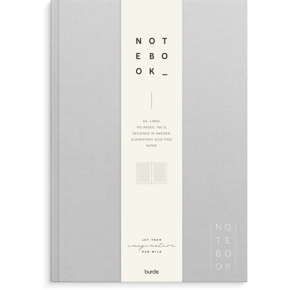 Notesbog - Tekstil - Lysegrå - Foret A4 - Notesbøger, Kontorartikler