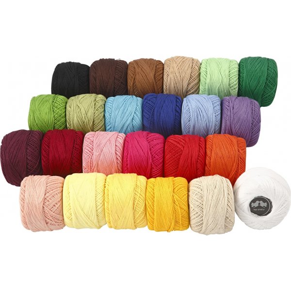 Mercericerat Bomullsgarn - mixade färger - 24 x 20 g Mercericerat Bomullsgarn - mixade färger - 24 x 20 g