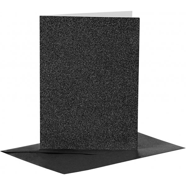 Kort och kuvert - svart - glitter - 11,5 x 16,5 cm - 4 set Kort och kuvert - svart - glitter - 11,5 x 16,5 cm - 4 set