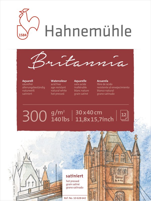 Akvarelblok Britannia 300 g Varmpresset - 30x40 cm - Akvarelpapir, Blok