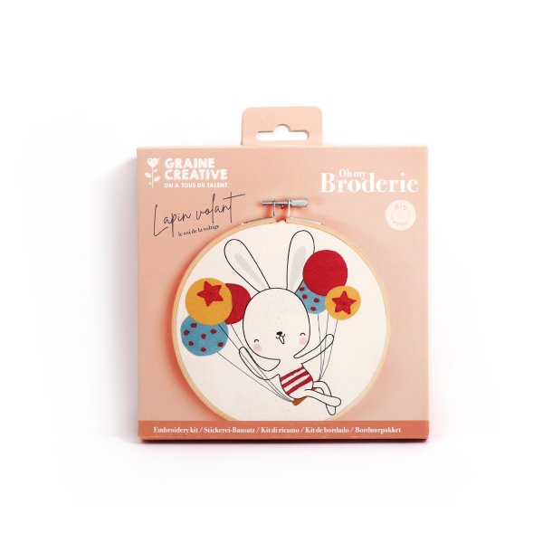 Broderikit flygande kanin Ø15 cm Broderikit flygande kanin Ø15 cm