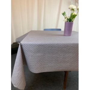 Textilvaxduk sm� prickar gr� botten 140 cm