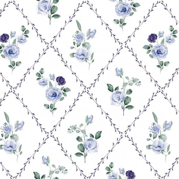 Vaxduk med Blomruta motiv - Bl�