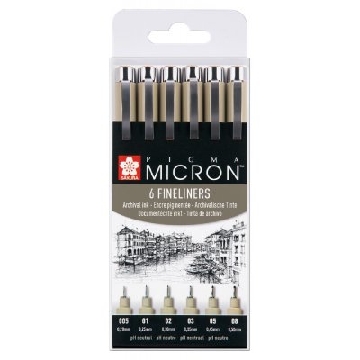 Fineliners Pigma Micron Arkivbestndig - 6 pennor