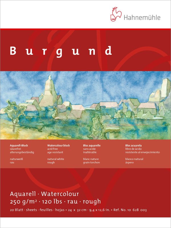 Akvarelblok Hahnemühle Bourgogne 250 g Grov - 36x48 cm - Akvarelpapir, Blok