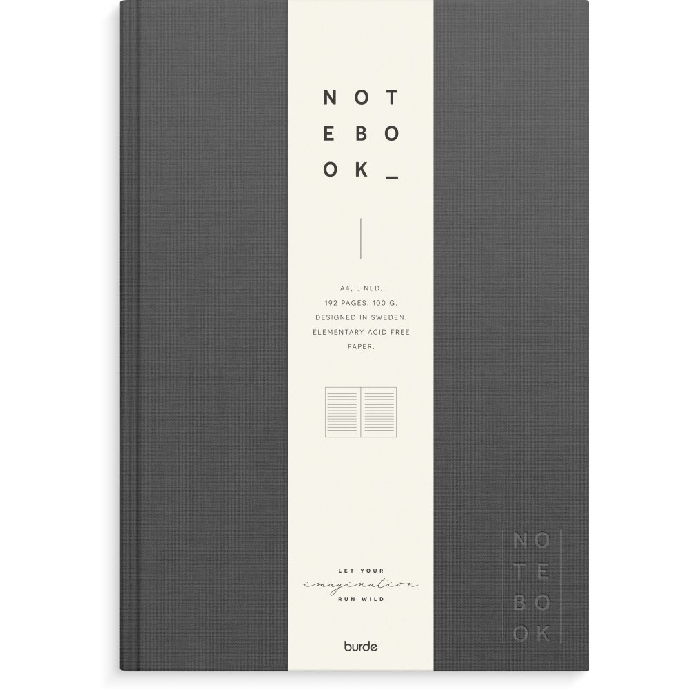 Notesbog - Tekstil - Mørkegrå - Foret A4 - Notesbøger, Kontorartikler
