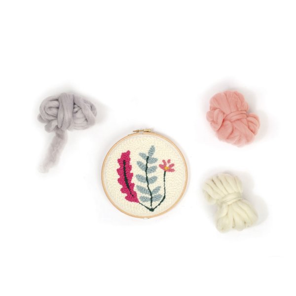 Punch needle-kit med v�xtmotiv, 20 cm