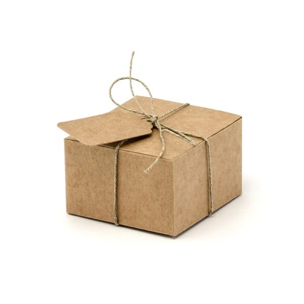 Gaveæsker i kraftpapir 6 x 5,5 x 3,5 cm med etiketter - 10-pak Gaveæsker i kraftpapir 6 x 5,5 x 3,5 cm med etiketter - 10-pak