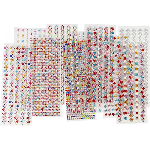 Rhinestones - Ø2-10 mm - 27 x 9 cm, 12 ark, Innehållet kan variera Rhinestones - Ø2-10 mm - 27 x 9 cm, 12 ark, Innehållet kan variera