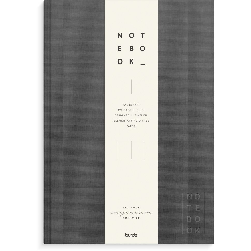 Notesbog - Tekstil - Mørkegrå - Uforet A4 - Notesbøger, Kontorartikler