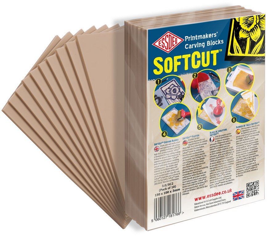Softcut Trykblok 10-pak - 150x100x3,0 mm - Linoleumtryk, Print & printfarve