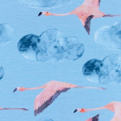 Mönstrad Trikå 150 cm - Flygande Flamingo