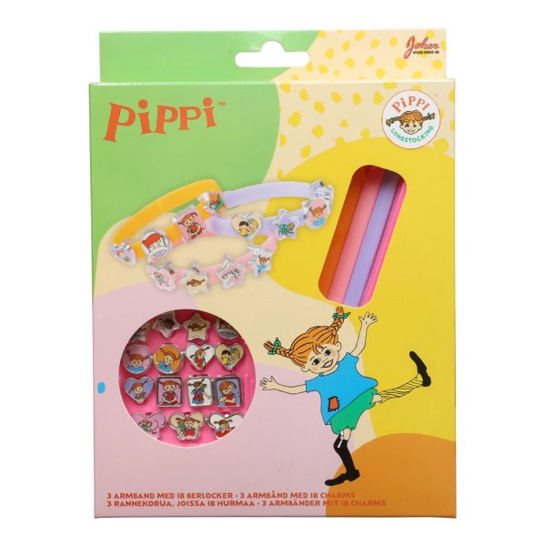 Armbandset Pippi L�ngstrump - 3 armband med 18 berlocker