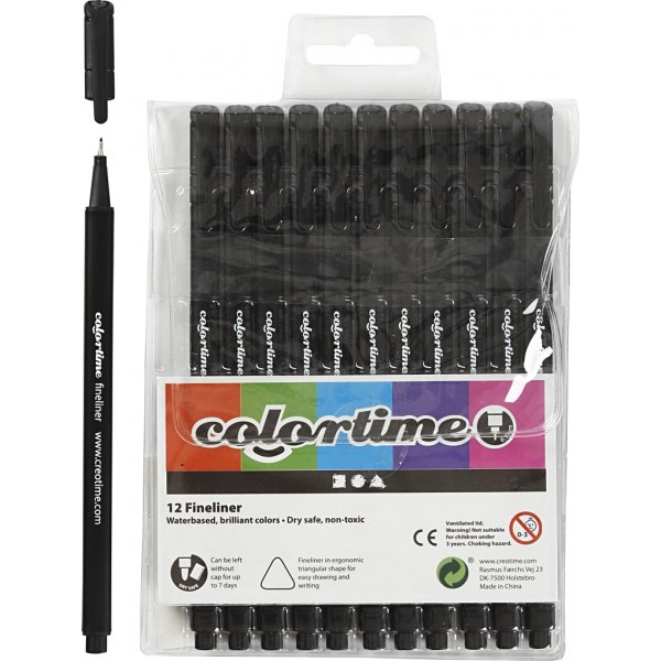 Colortime Fineliner Tusch - svart - 12 st Colortime Fineliner Tusch - svart - 12 st