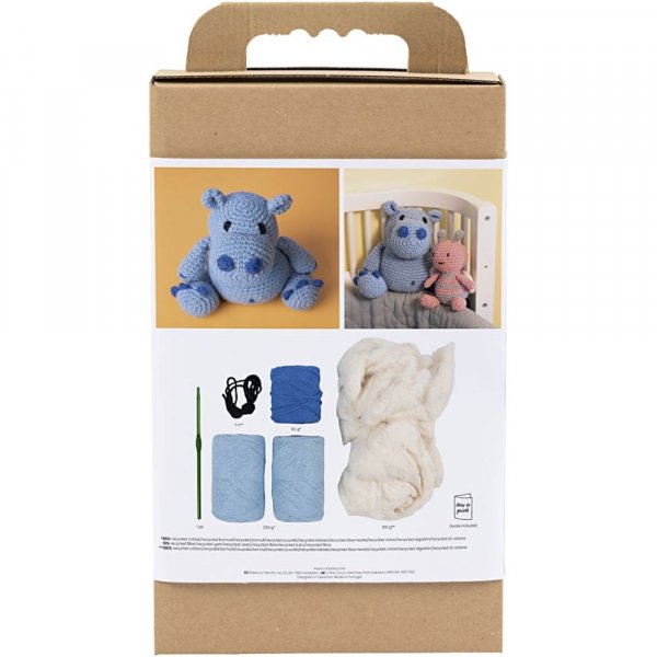 DIY-s�t amigurumi flodhest bl� og lysebl� - 1 pakke.