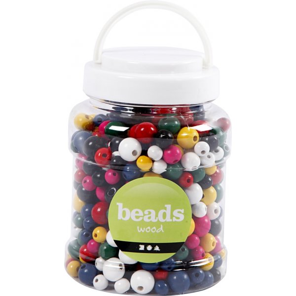 Träpärlor - runda - mixade färger - 400 ml Träpärlor - runda - mixade färger - 400 ml