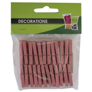Set med 24 rosa träklämmor 2,5 cm Set med 24 rosa träklämmor 2,5 cm