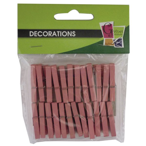 Set med 24 rosa träklämmor 2,5 cm Set med 24 rosa träklämmor 2,5 cm