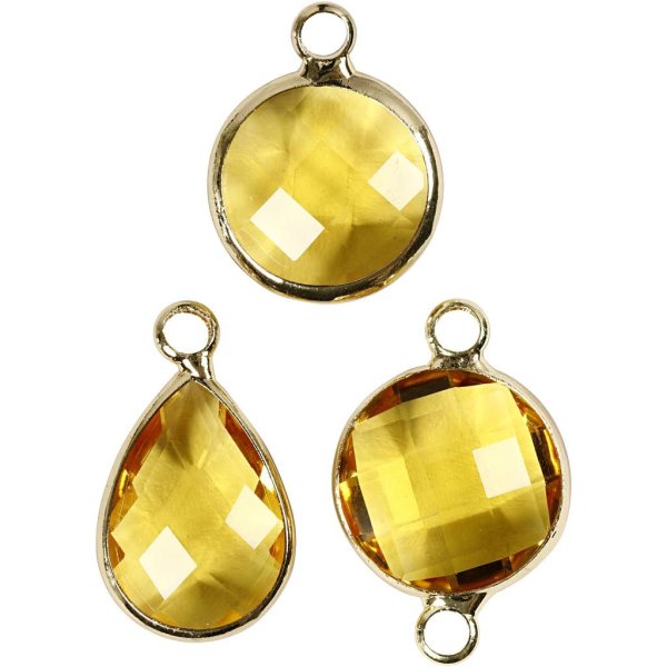 Smykkeanheng med cabochonsmykke i glass og metall 15-20 mm Gul 6 stk Smykkeanheng med cabochonsmykke i glass og metall 15-20 mm Gul 6 stk